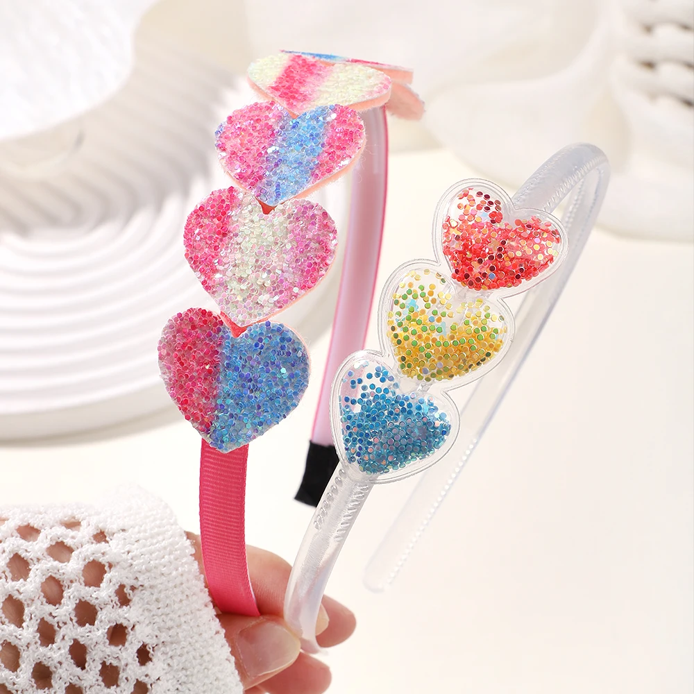 1/2pcs Transparent Quicksand Hairhoop Kids Girl Glitter Heart Sequin Cartoon Hairbands Children Headwear Baby Hair Accessories