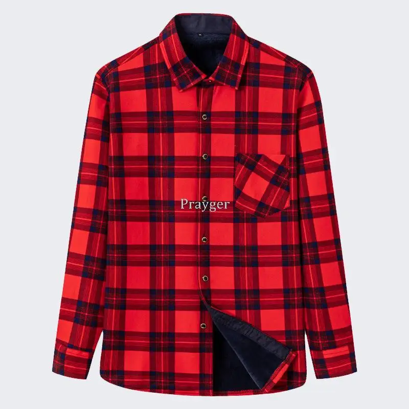 Men Fleece Shirts Thermal Underwear Plaid Winter Tops Warm Body Clothes