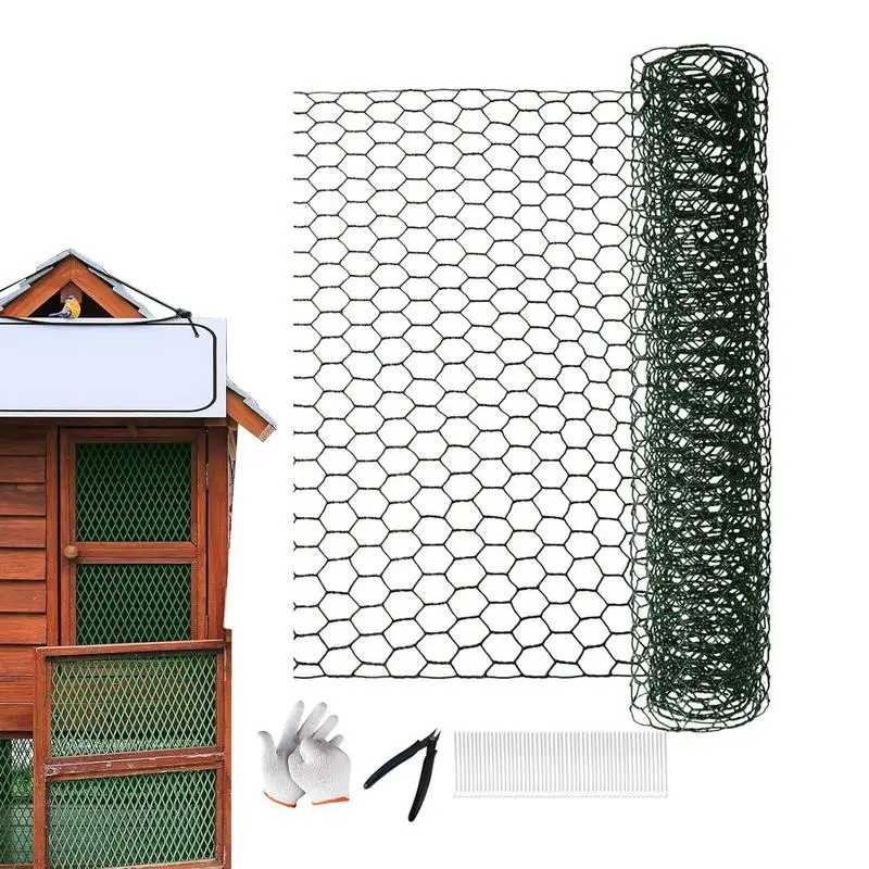 

Garden Fence Mesh With 50 Zip Ties Plier Gloves Galvanized Hexagonal Chicken Coop Netting Fencing For Pet Rabbit Chicken