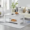 Raised top coffee table with hidden compartment and storage shelf, adjustable tabletop dining table, white, 47.5 "L 4