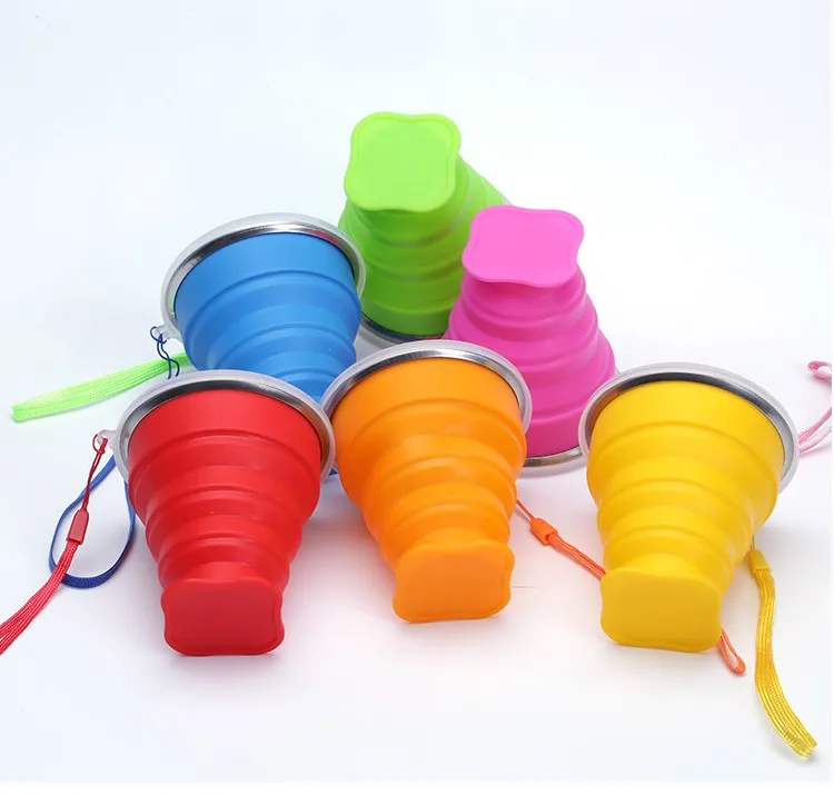 200MLStainless Steel Fashion Travel Silicone Retractable Folding Cup With Lanyard Outdoor Telescopic Collapsible Cups