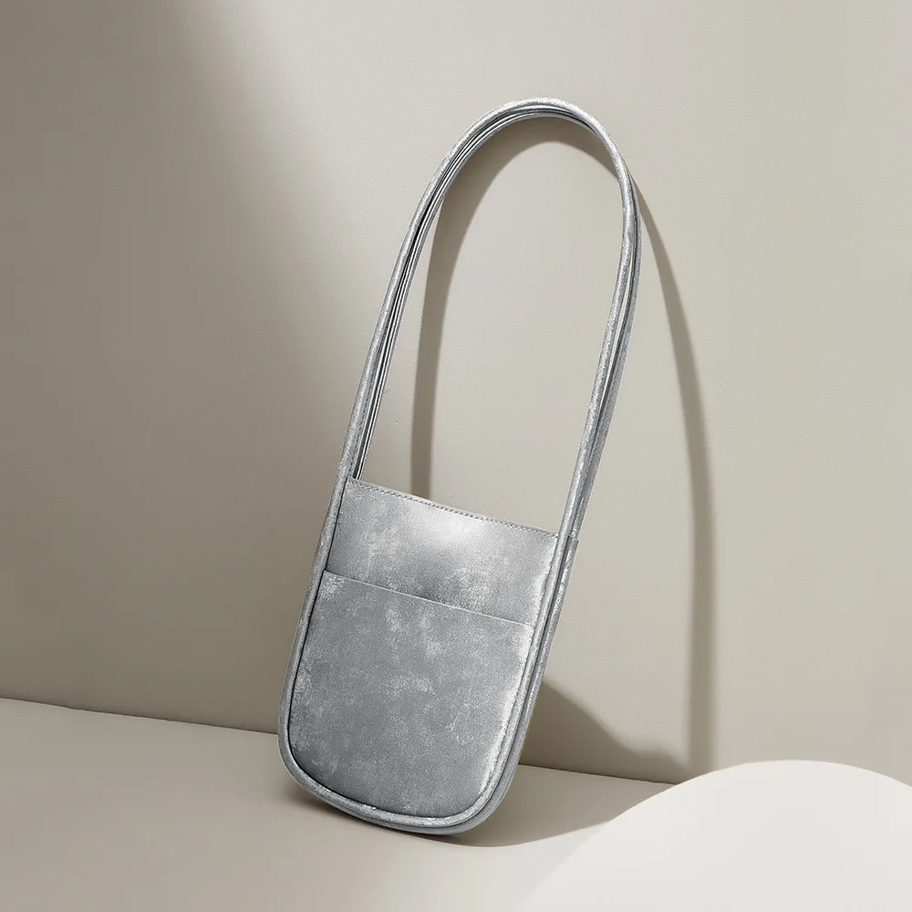 New Retro Small Shoulder Bag Advanced Sense New Chinese Satin Cowhide Mini Handbag Vertical Underarm Bag bolsas para mujeres