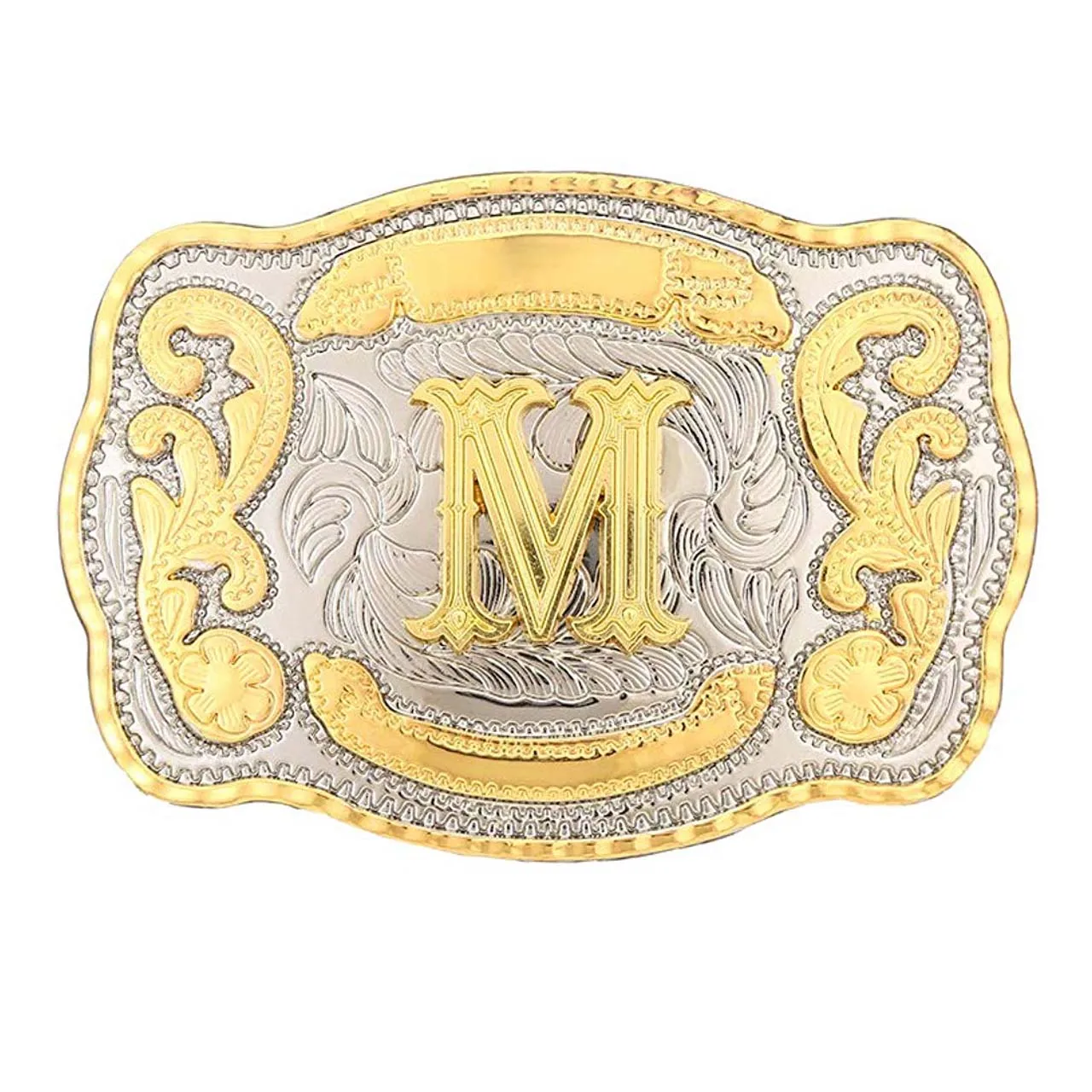 Rectangle gold Western Belt Buckle Initial Letters ABCDMRJ to Z Cowboy