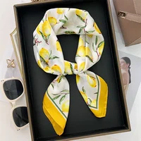 70cm Square Lemon Print Yellow Square Silk Scarf Casual Elegant Thin Breathable Neck Women Windproof Head Wrap Hair Scarves 1