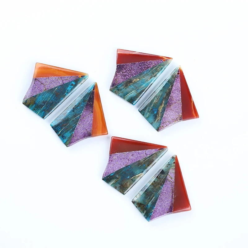 Natural Gemstone Chrysocolla,Red Agate,African Purple Stone Fashion Intarsia Earrings Accessories For Women 37x32x4mm 11.3g