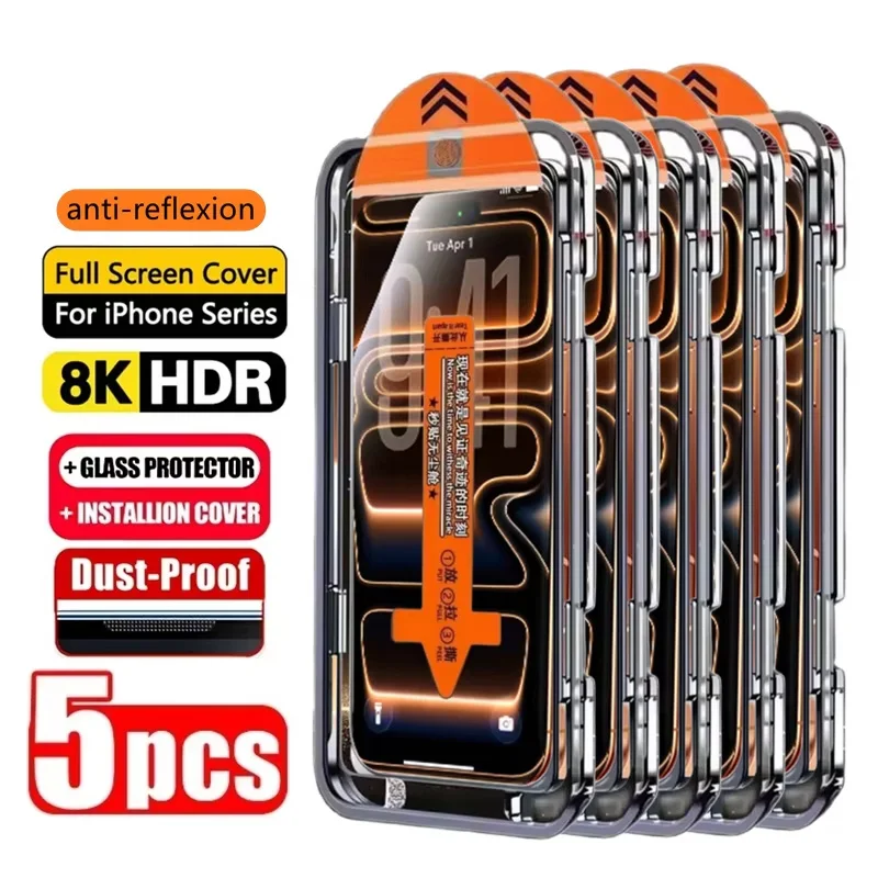 1-5 יחידות מגן מסך HD התקנה קלה עבור iPhone 17 16 13 Pro Max 11 15 14 16e 12 Mini XR X Xs 7 8 Plus זכוכית מחוסמת באוויר