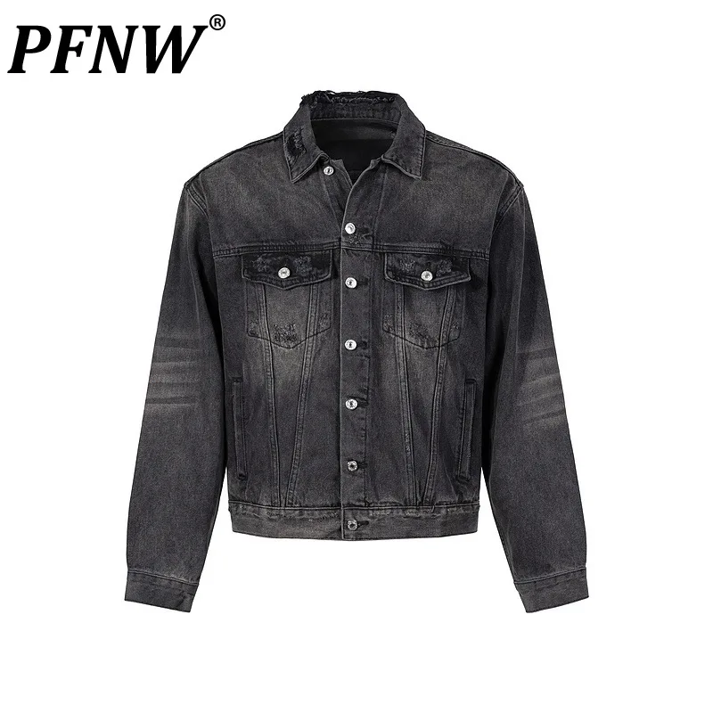 

PFNW High Street Heavy Industry Washing Lightning Damaged Patchwork Shaped Denim Jackets Casual Short Coats For Men 12Z4033