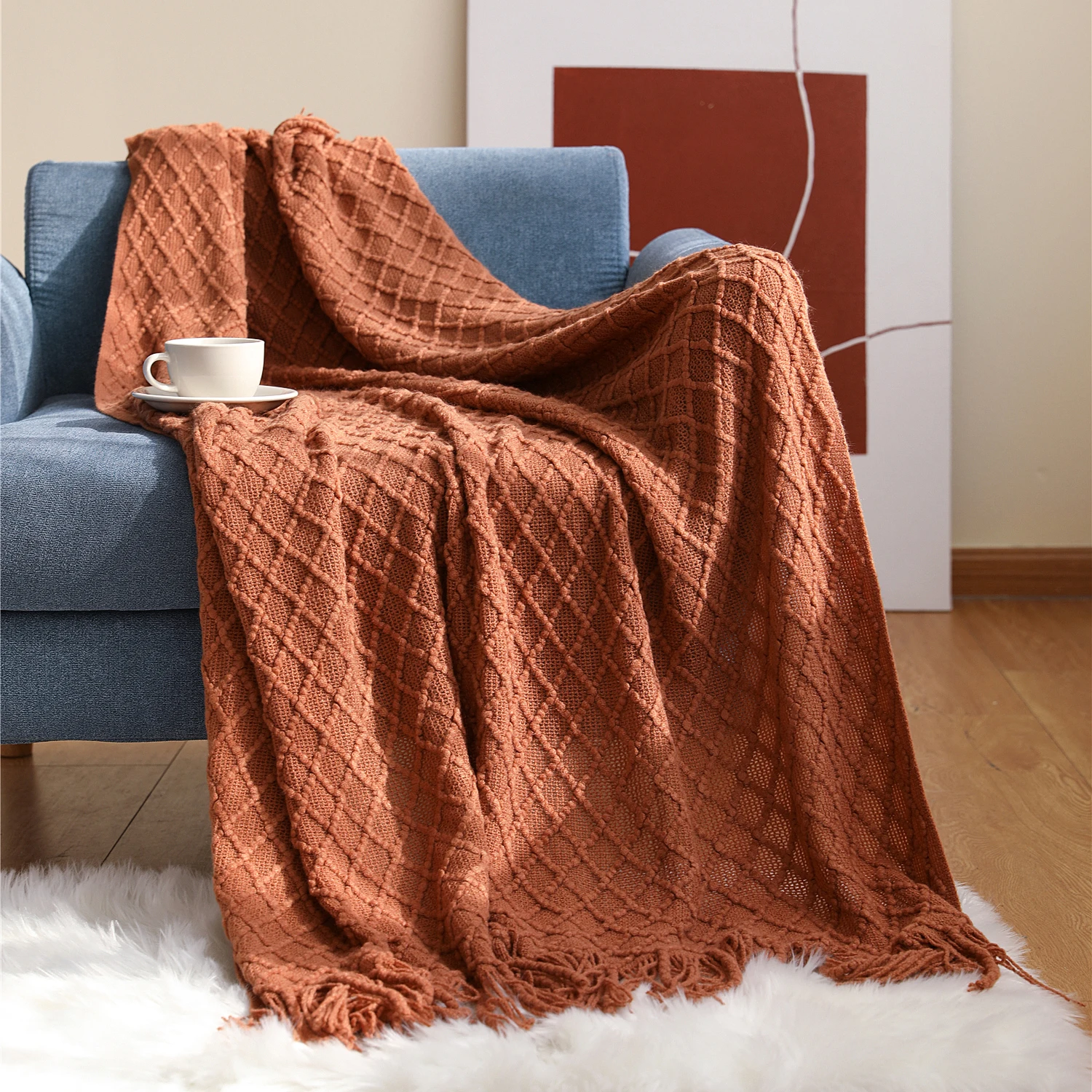 Battilo Beige Knitted Throw Blanket Soft Knit Throws For Bed Plaid Bedspread On The Bed Decorative Sofa Blanket LivingRoom Decor 4