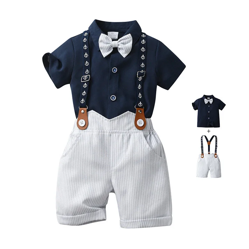 Kids Clothes Kids Summer Clothes Suit Formal Gentlemen 1-4 Year Outfits Short-Sleeve TShirt + Pants Belt Wedding Birthday Children Costume