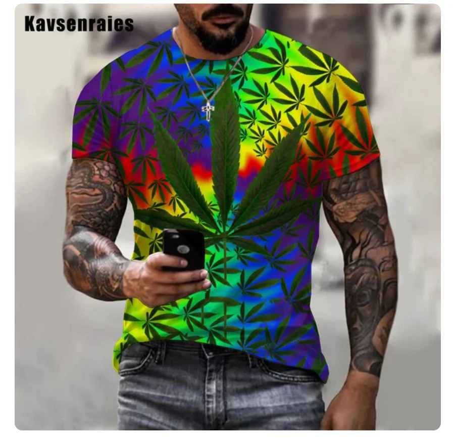 

Футболка Dicetak Trippy Weed 3D, футболка, Leher Pendek Leher-o Kasual Pria Wanita Atasan Ukuran Keren