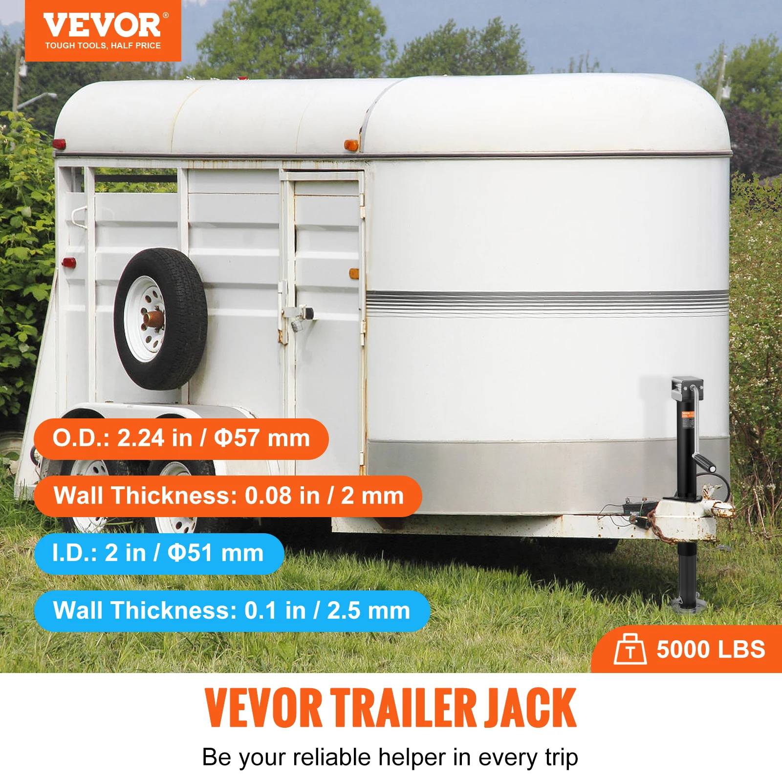 VEVOR 5000lbs Trailer Tongue Jack A-frame Bolt on Trailer Jack Stand with Handle for Lifting RV Utility Yacht