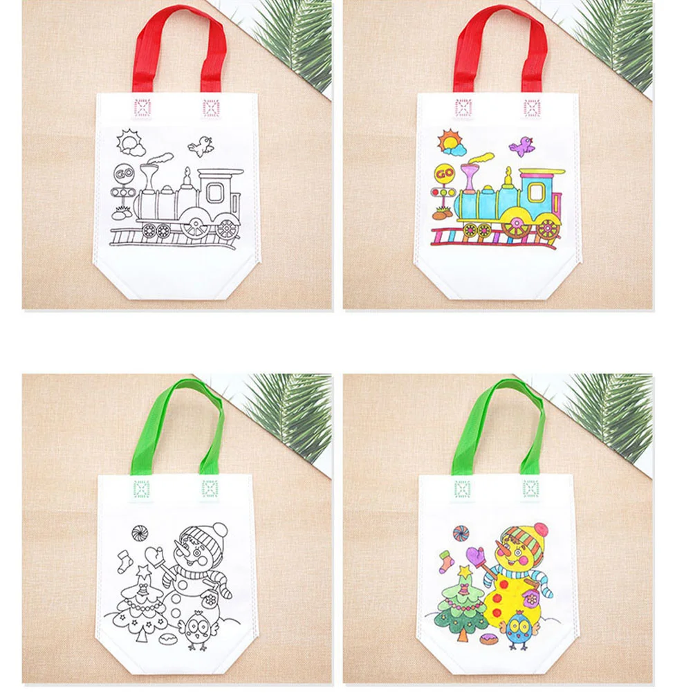 

12 Graffiti Bags DIY Non- Woven Painting Tote Bag Colour Blank Handbag Reusable Shopping Bag Crafts Birthday Party Gifts DIY