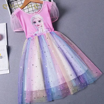 Summer Kids Dresses for Girls Frozen Elsa Short Sleeve Princess Dresses Vestidos Birthday Little Children Costume Girl Outfits 1