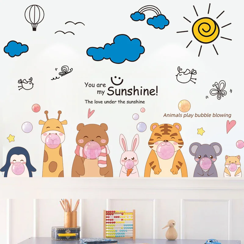 

[SHIJUEHEZI] Creative Animals Wall Stickers DIY Cartoon Clouds Wall Decals for Kids Rooms Baby Bedroom Nursery Home Decoration