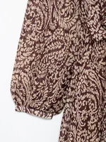 2025 Spring New Product Women's Stacked Decorative Printed V-neck Midi Dress Fashion Retro Pattern Printed Skirt - Image 5