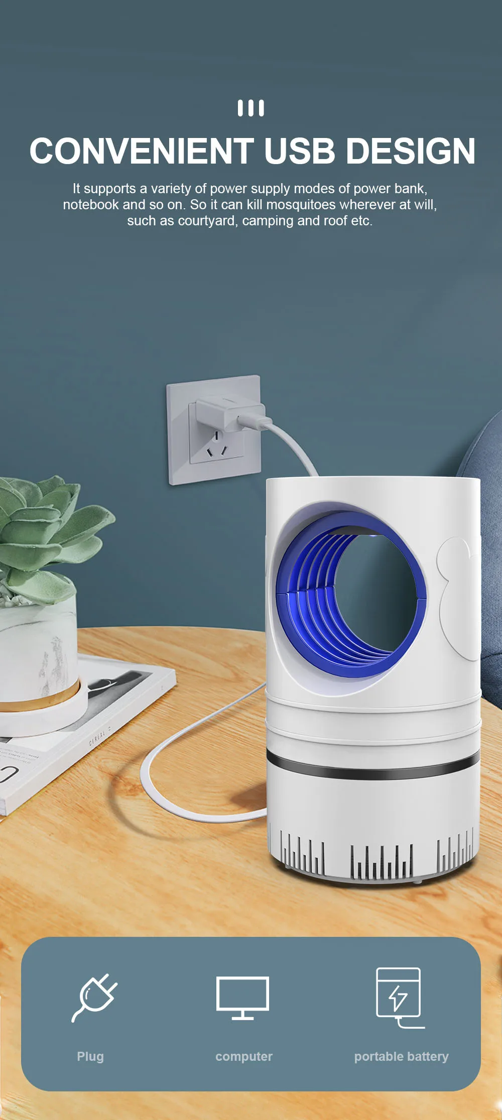 Muggenval-lamp met zichtbare interne ventilatorstructuur