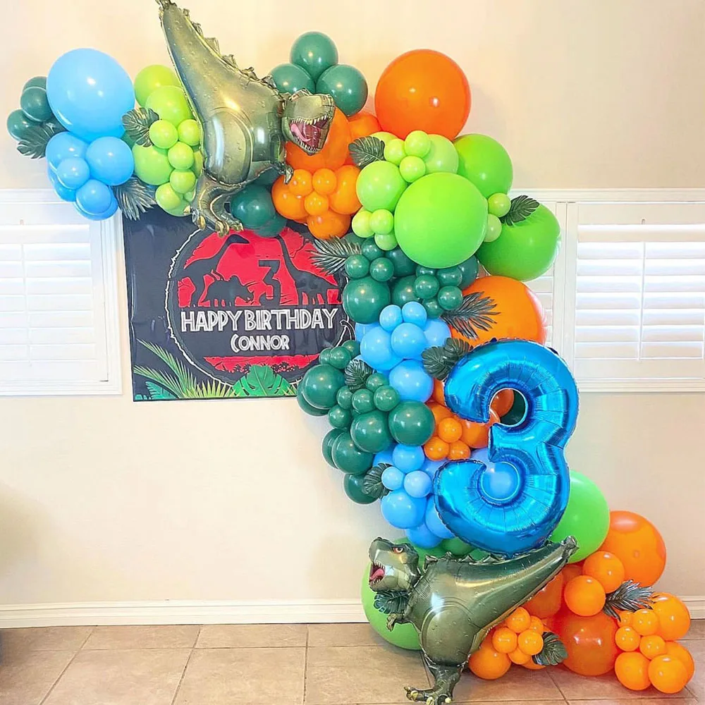 

115pcs Jungle Dinosaur Birthday Balloons Arch Garland Kit Dark Green Orange Latex Balloon Baby Shower Boy Dino Party Decorations