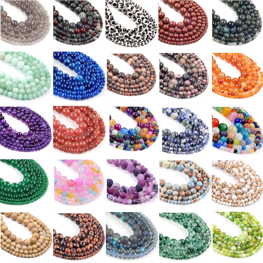 Perles en pierre naturelle 4-10mm, Agates indiennes, œil de tigre, jade, Rose, quartz, jaspe, perles rondes Warist pour la fabrication de bijoux, Bracelet, bricolage