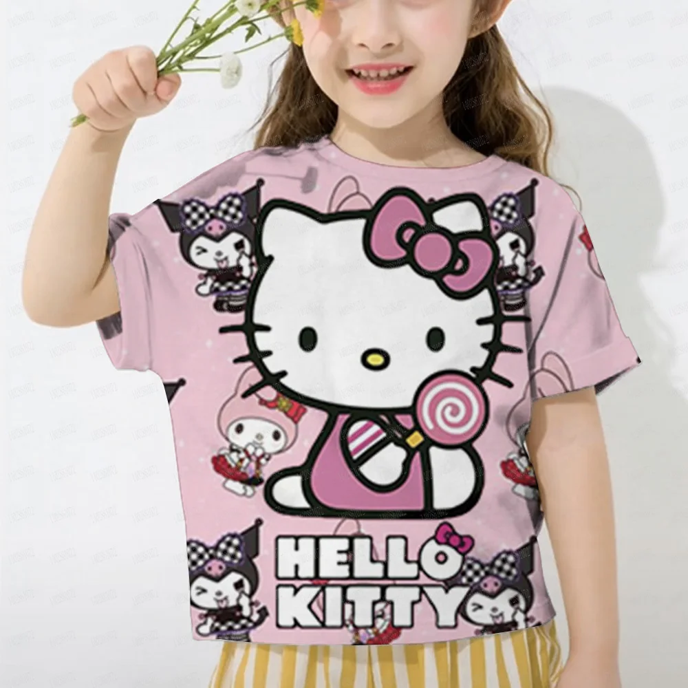 

Детская футболка Hello Kitty Melody Kawaii футболка Sanrio аниме мультфильм детская повседневная одежда Y2k футболка детский топ для девочек и мальчиков