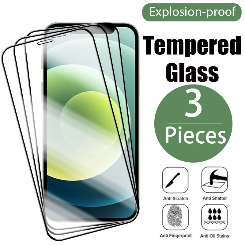 3PCS Full Cover Protective Glass For iPhone 13 12 Pro Max Mini Screen