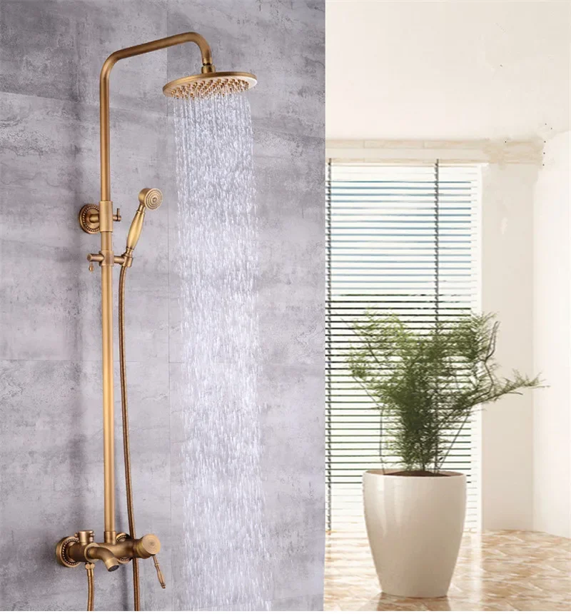 Antique Bronze Rainfall Shower Sets Bathroom  Faucet  With Tub Brass Bath & Set Bathtub