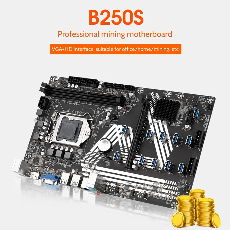 motherboard B250S Mining Motherboard+Baffle+SATA Cable LGA1151 11XUSB3.0+1XPCIE 16X Slot DDR4 SATA3.0 For ETH Miner Motherboard gaming pc motherboard