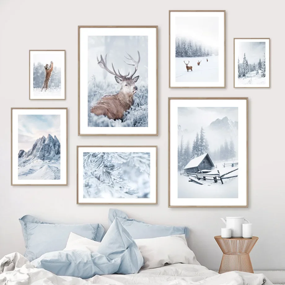 

2023 Winter Christmas Snow Penguin Horse Wall Art Canvas Painting Nordic Posters And Prints Wall Pictures For Living Room Decor