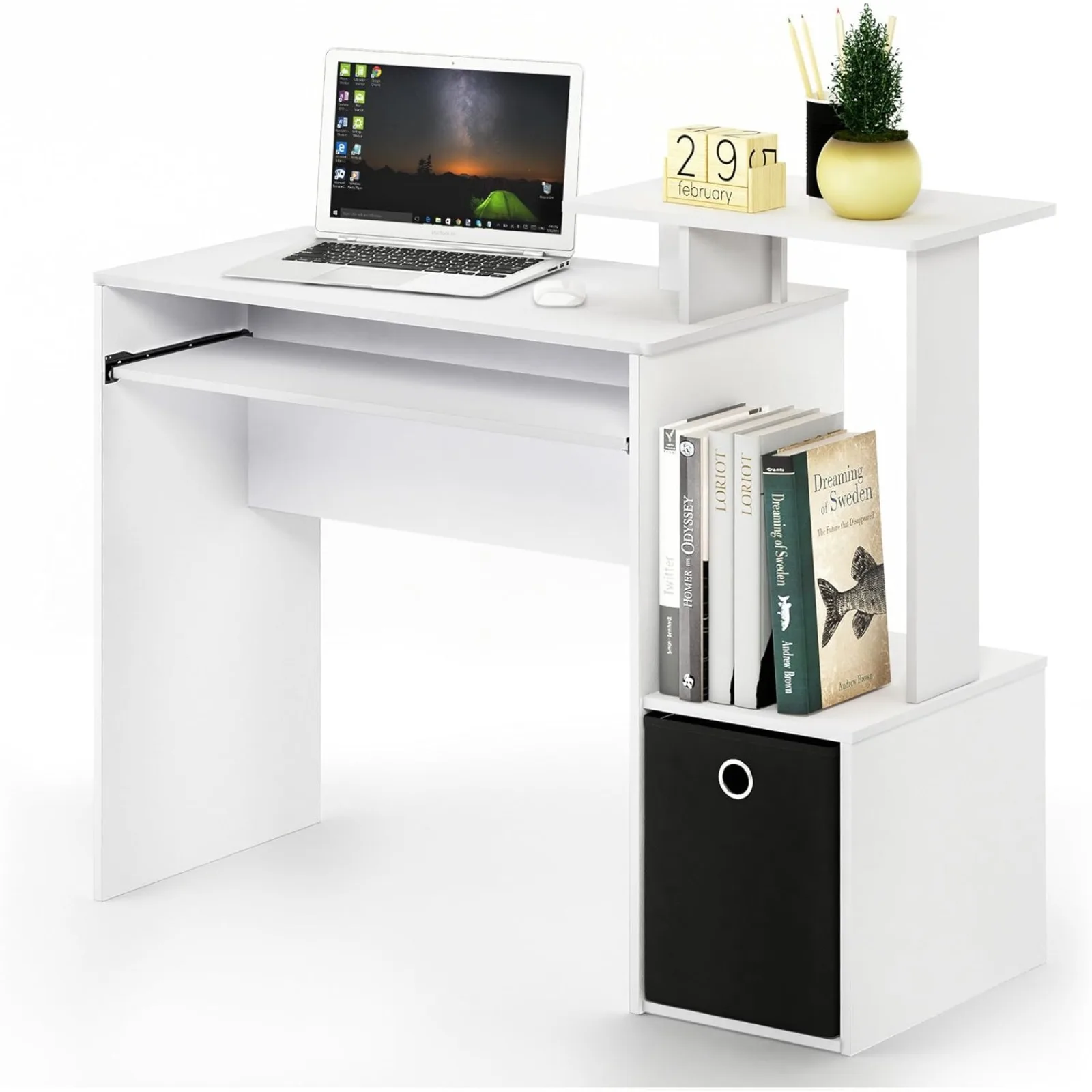 US Econ Multipurpose Home Office Computer Writing Desk, White/Black