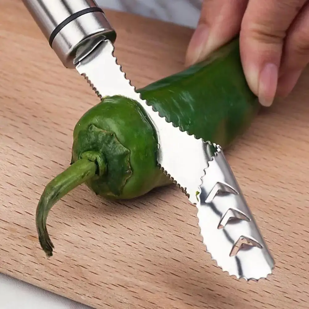 

Stainless Steel Cut Pepper To Core Household Tiger Skin Green Pepper Seeded Vegetable Slicer Tomato Core Remover Deseeder Tool