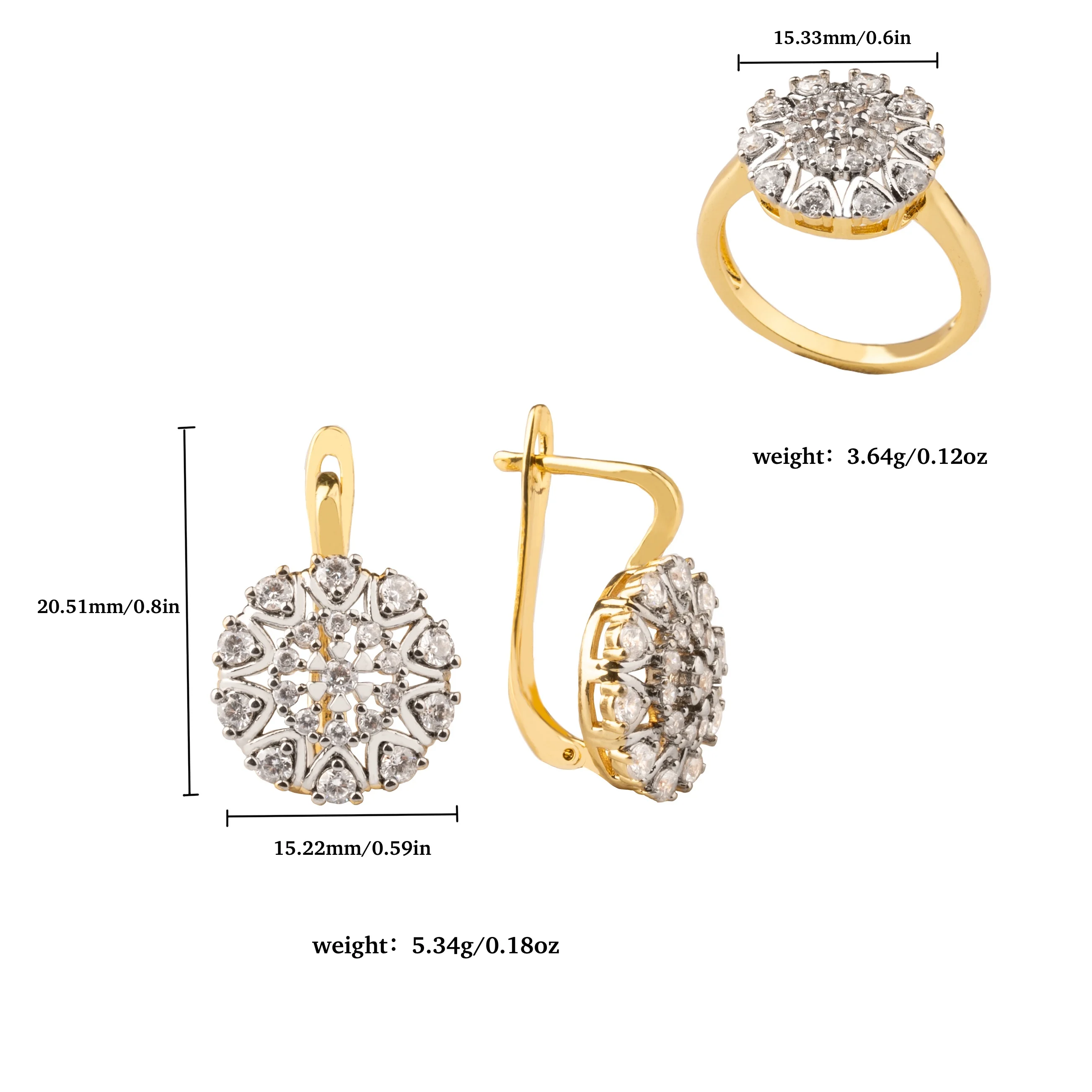 LUYIN Well-Chose Fashion Earrings Ring Sets For Woman Copper Plated 14K Gold 2 Color Jewellery Party Wedding's Decoration Gifts