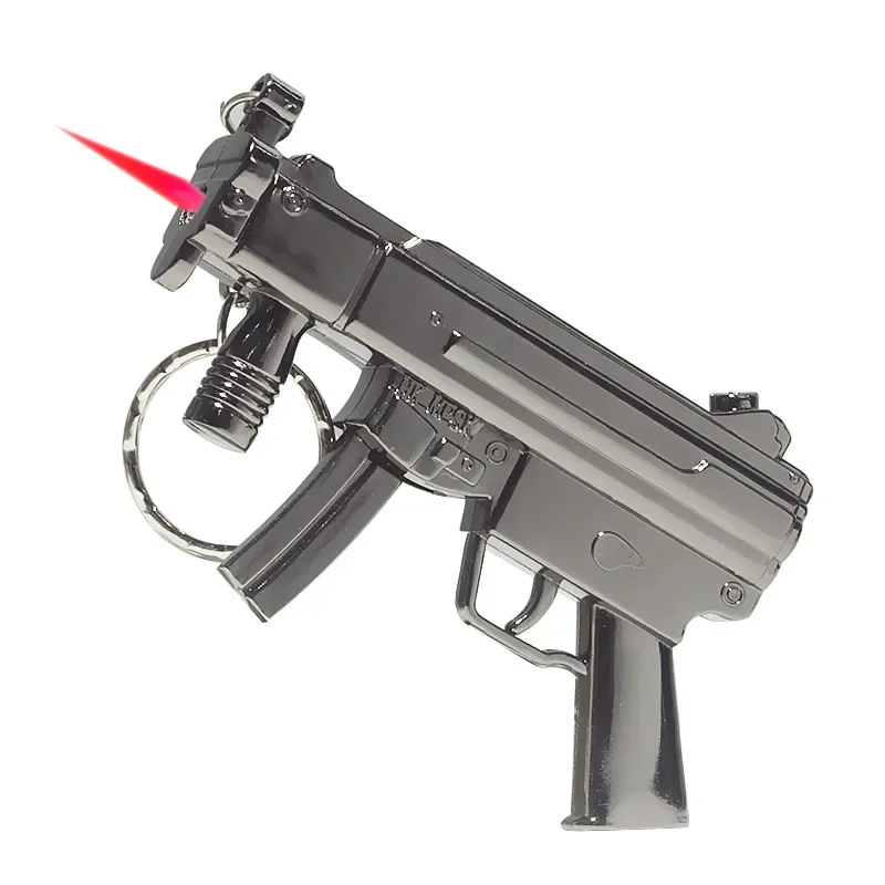 Mini Gun Shaped Dual Flame Lighter Metal Refillable Butane Gas Open Flame Lighter