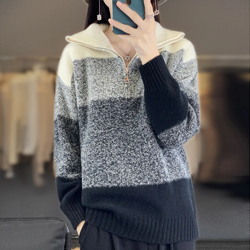 

Hot Sale 2023 Autumn/Winter New 100% Wool Cashmere Sweater Women's Fashion Thicken Pullover Female Loose Large Size Knit Jumper