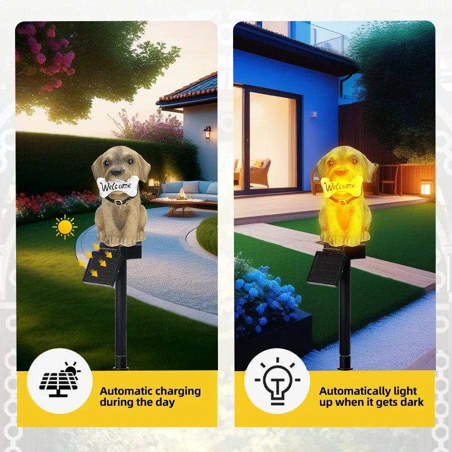 Outdoor Solar Lawn Lights Home Courtyard Garden Beautify Decoration Lamp Cute Cartoon Puppy Solar Energy Waterproof Lawn Lantern