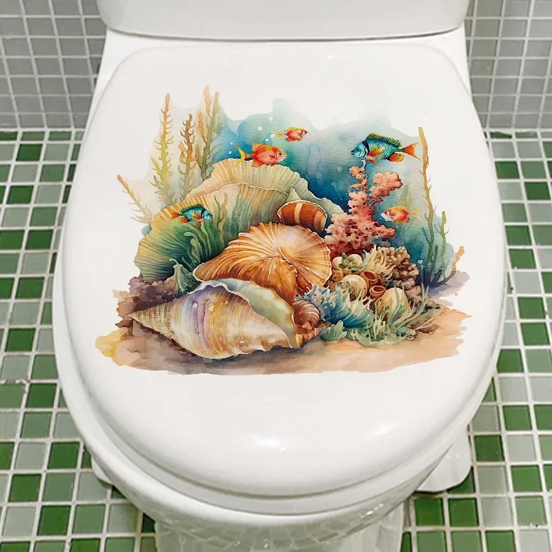 Underwater Coral Starfish Toilet Sticker Removable Waterproof Bathroom Decor Self-Adhesive Wall Decals for Bathroom Makeover