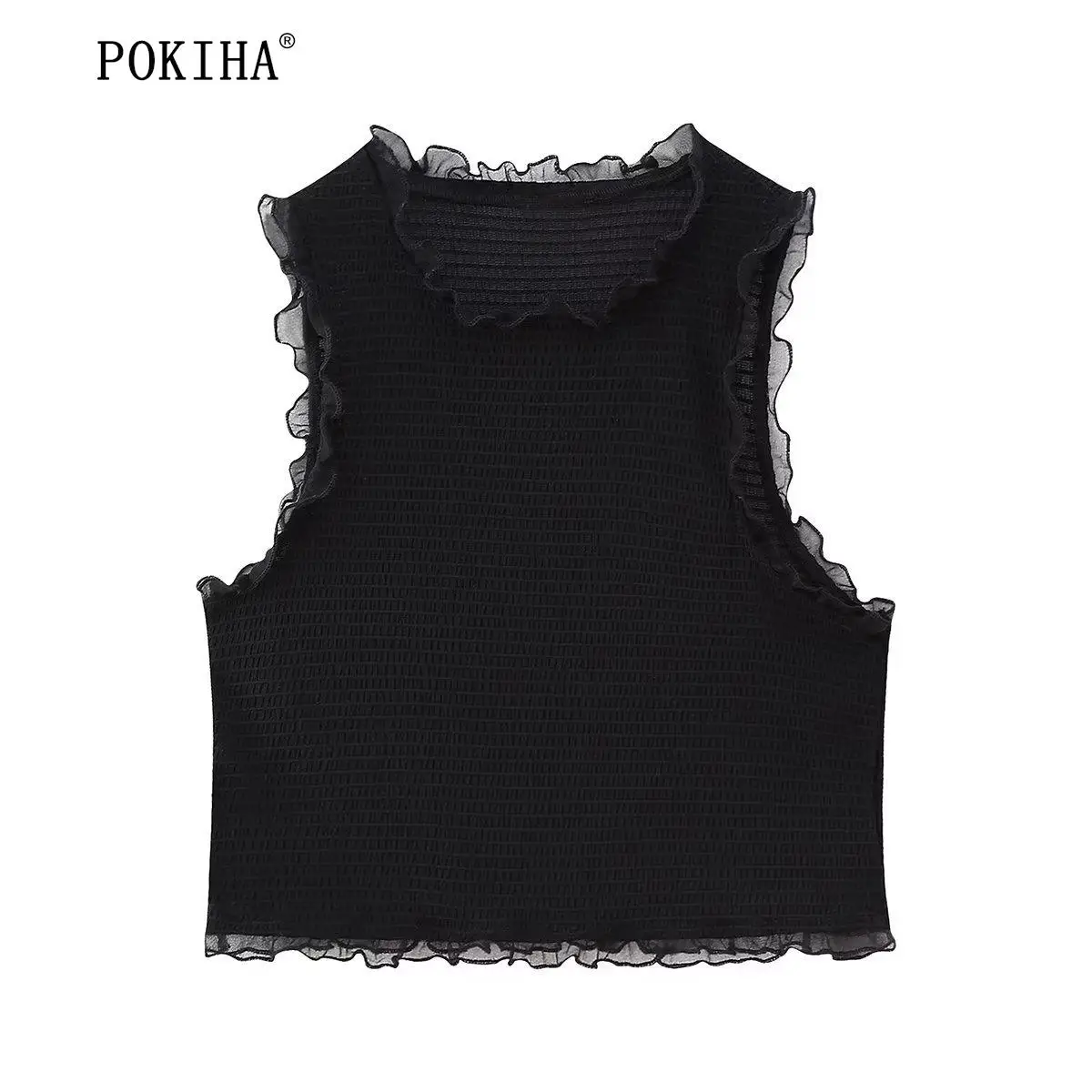 Pokiha-Blusa Feminina de Chiffon Sem Mangas, O Neck, Patchwork