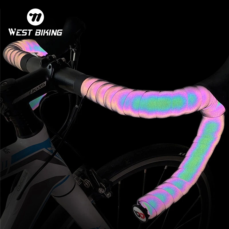 Bike Handlebar Tape WEST BIKING Bicycle Handlebar Strap Reflective Discolor Anti-slip Shock-absorption Handle Strap Cycling Part bicycle handlebar strap