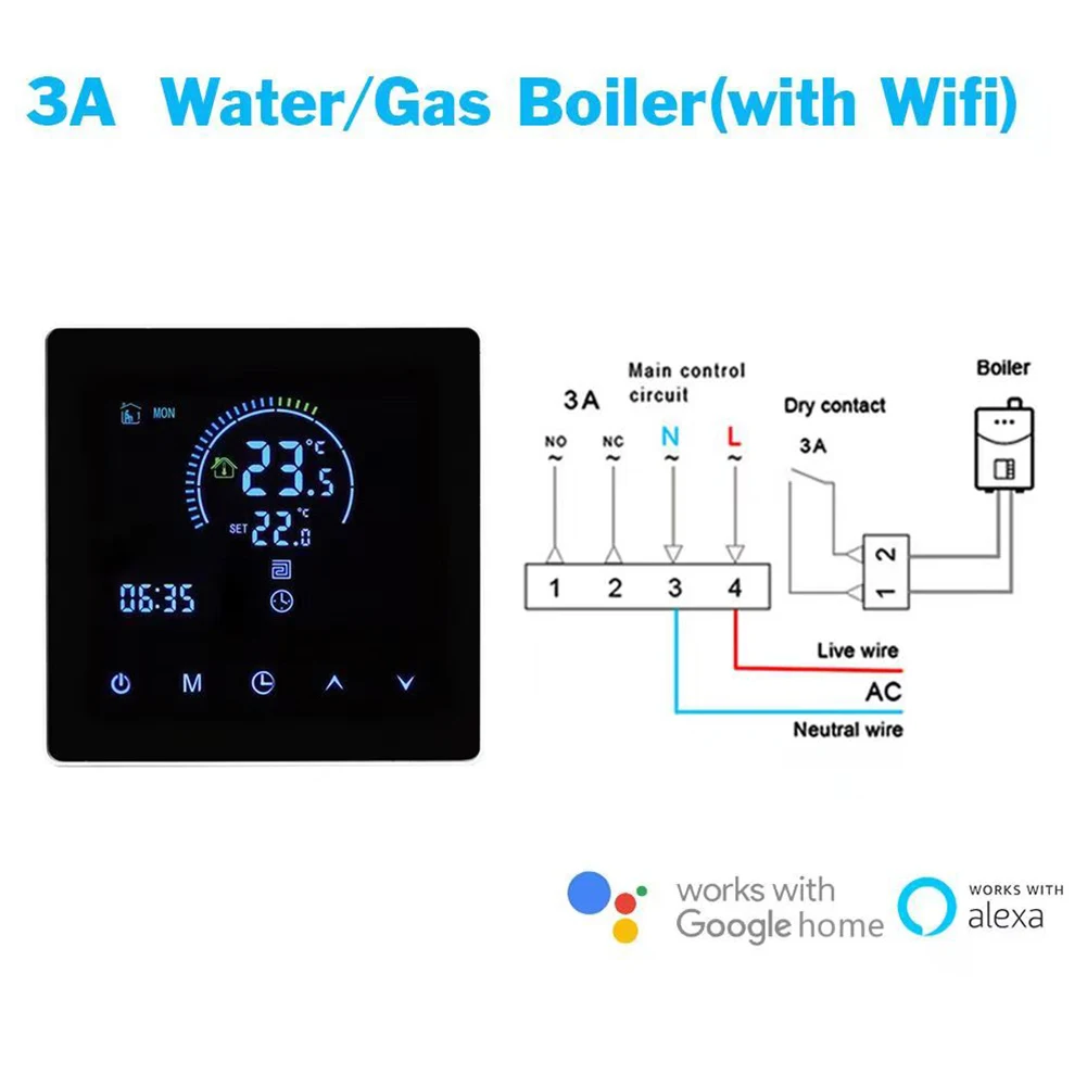 

Tuya Smart Thermostat WiFi Temperature Controller LCD Display Easy Operation Clock Calibration Extended Menu Features