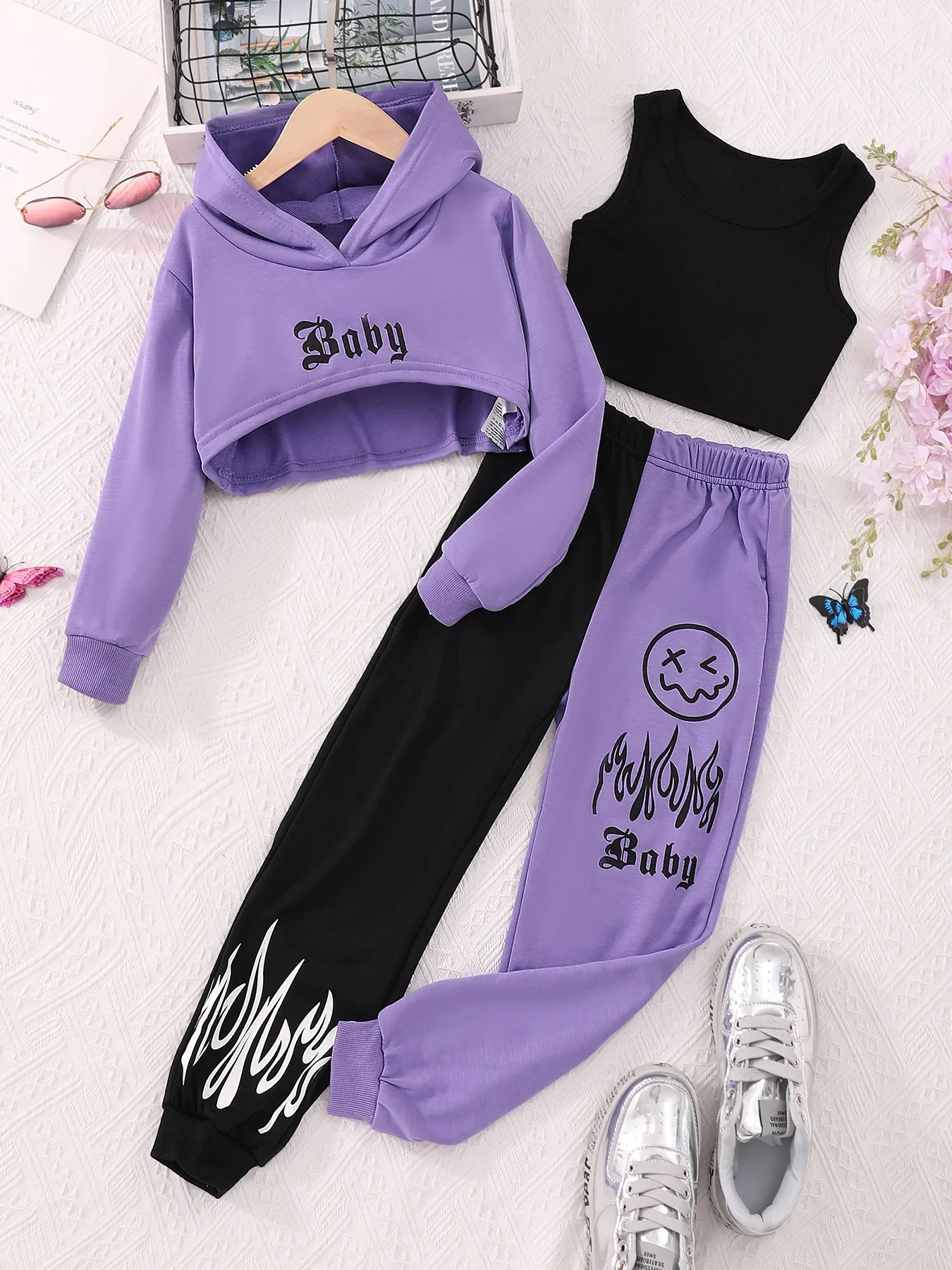 Ensemble 2 Pièces Débardeur Côtelé Uni Et Pantalon Évasé Pour Filles - Tenue Chic Et Confortable 3-14 Ans