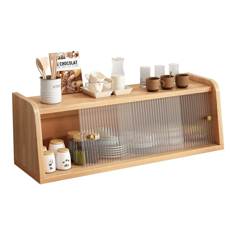 Multifunctional Wooden Dining Cabinet Water Cup Dust-proof Storage Cabinet Kitchen Bowl Counter Surface Storage Rack
