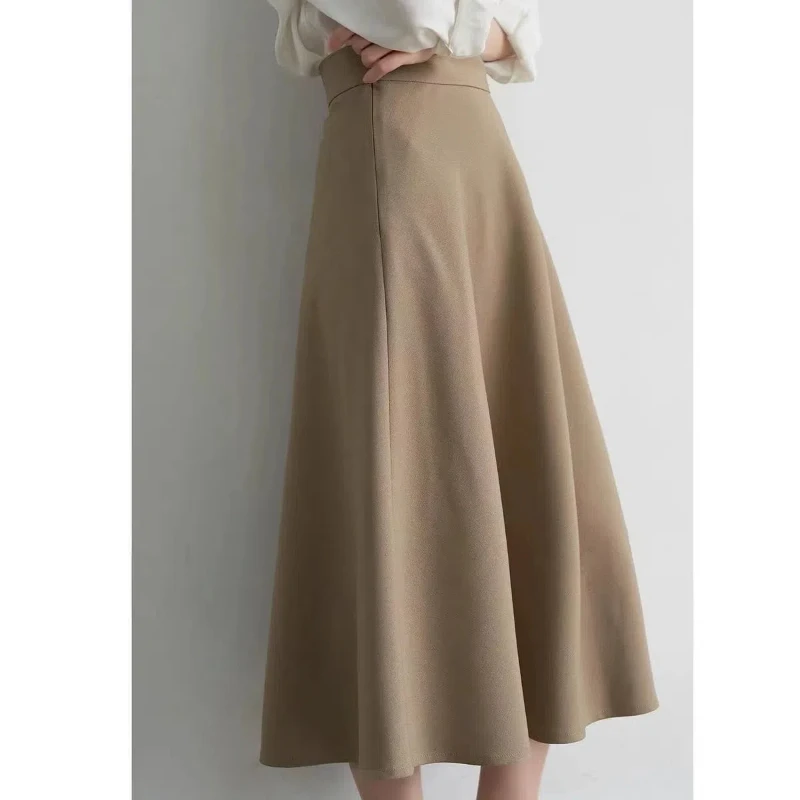 Solid Simplicity Elegant A-line Skirt Spring Autumn New High Waist Zipper Temperament Half Skirt Casual Fashion Women Clothing 5