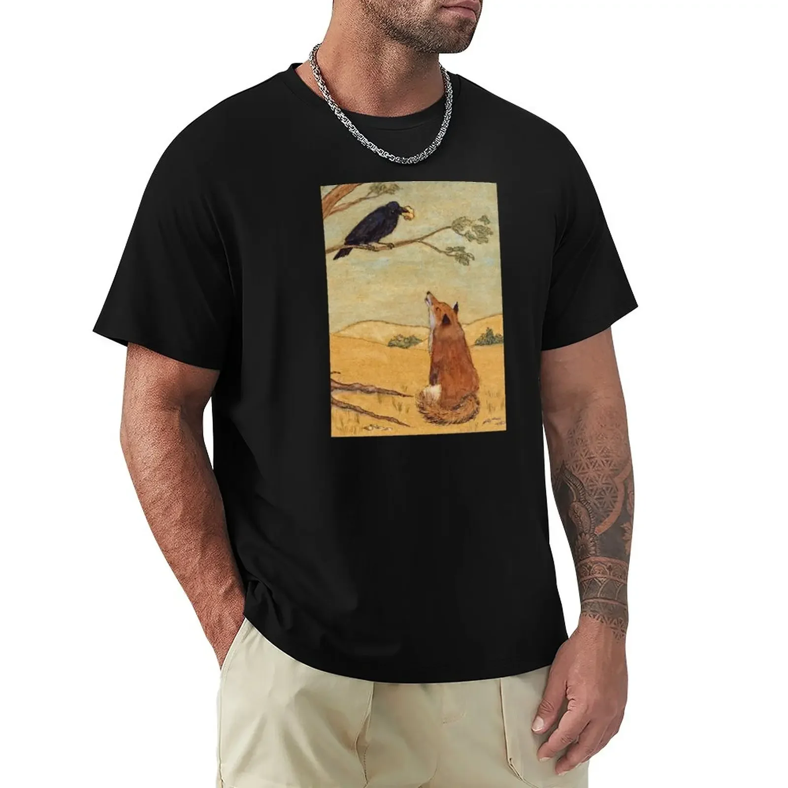 Aesops Fatable The Fox And Crow T-Shirt Hippie Clothes Sweat Cute Clothes Designer T Shirt Men