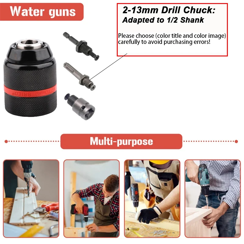2-13mm Keyless Threaded Metal Drill Chuck Hex Shank/SDS/Square Quick Grip Adapter Chuck For Drill Bits Screwdriver Tap&Sockets