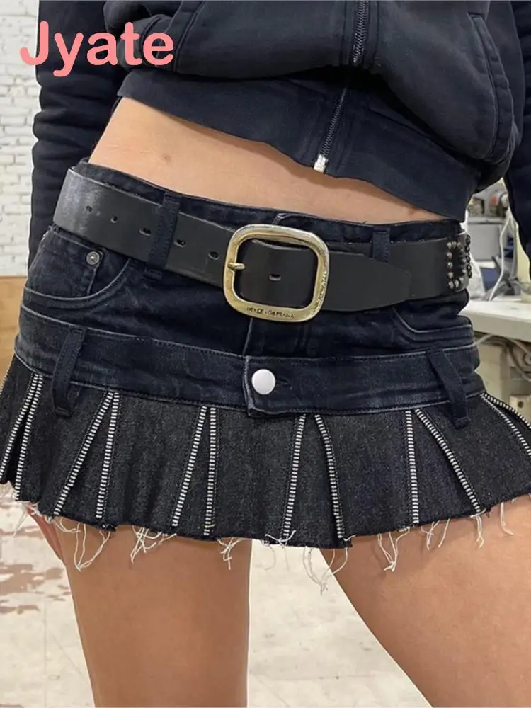 

Vintage Denim Short Skirt Women 2023 Chic New Summer Zipper Stitching Low Waisted A-line Casual Fashion Tooling Mini Skirts