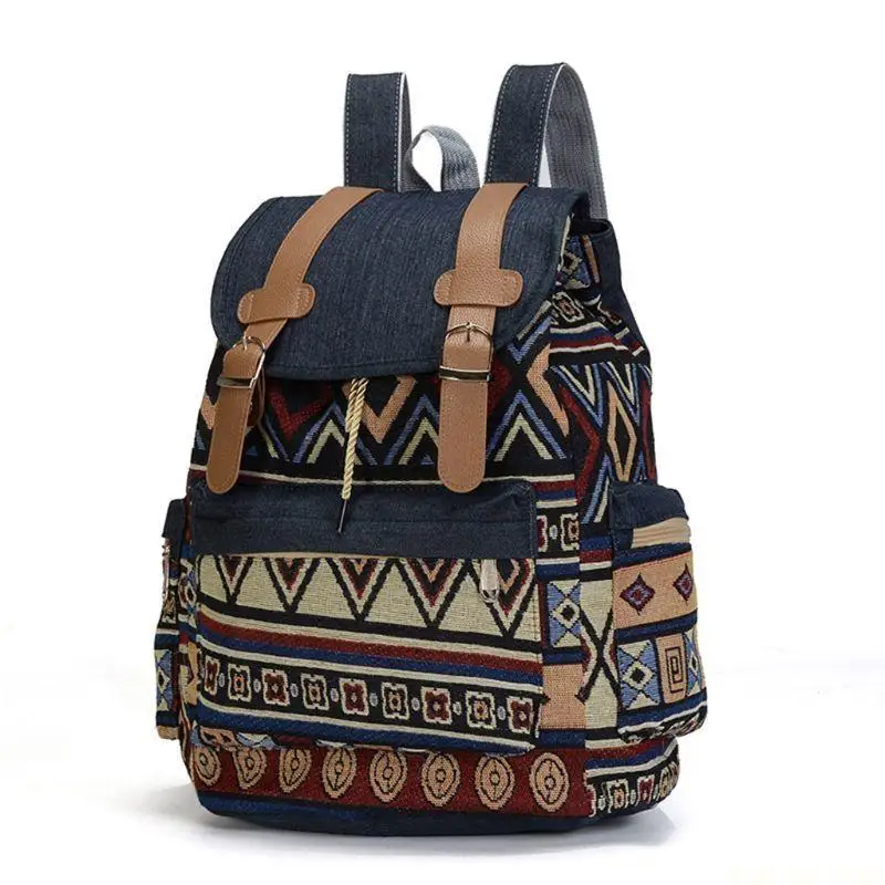 X90D 여성 캔버스 Vintinge 배낭 민족 배낭 보헤미안 배낭 Schoolbag Daypack