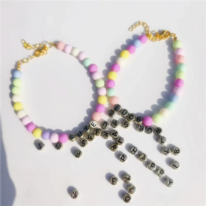 Adjustable Dogs and Cats Name Necklaces Colorful Beaded Pet Decoration Collars Small Dogs Accessories