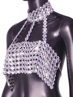 Beyprern Silver Halter Tank Top Glitter Diamonds Bustier Tops Gorgeous Backless Metal Sequin Crop Top Club Vest Festival Outfits - Image 4