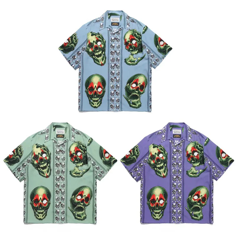

Vintage Pattern Skull Printing Hawaii Beach Shirts Men Woman Good Quality Casual Loose Summer Tops Tee