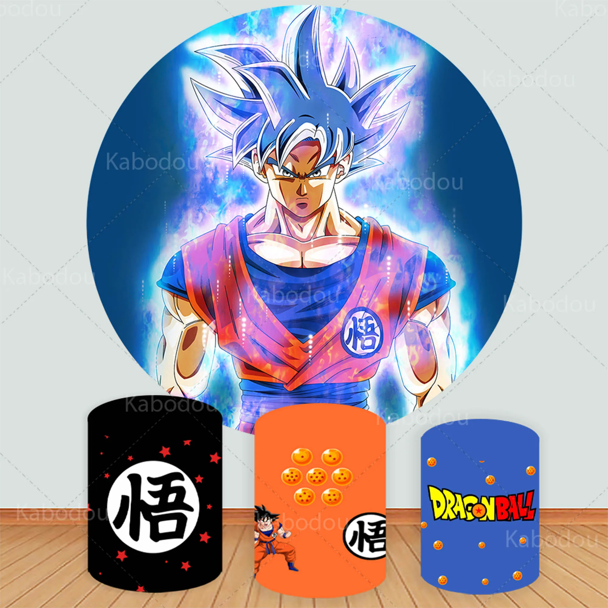 

Dragon Ball Goku Round Backdrop Boy Birthday Party Blue Hair Decoration Photography Background Baby Shower Cylinder Cover Props
