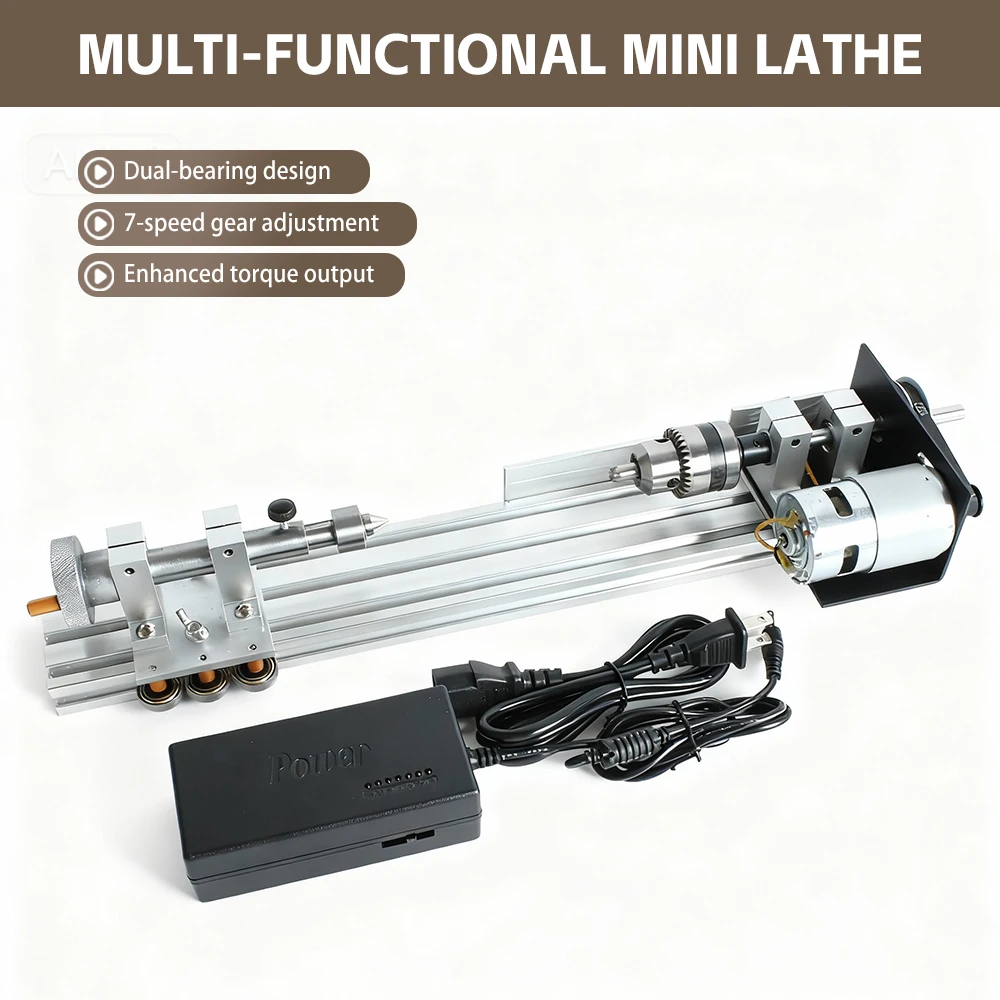 Mini tornio elettrico piccolo tornio da banco per la lavorazione del legno utensile compatto tornio fai da te per modellismo artigianale lavorazione dei metalli