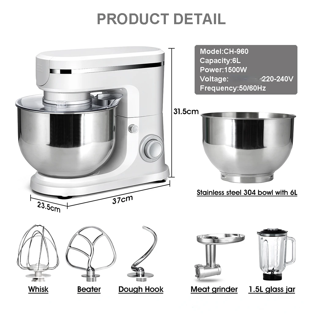 Ground Meat Kitchen Blender Mix Mixer Squeeze the Juice Electric Pastry 6L Mixing Basin 1500W 6+P File Speed Regulation Home danweile all copper spring faucet kitchen sink rotatable pull faucet cold and hot water dual mode vegetable basin mixing faucet